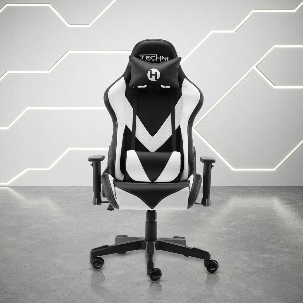 White and Black Adjustable Height Swivel Rolling Gaming Chair  Warm Home View