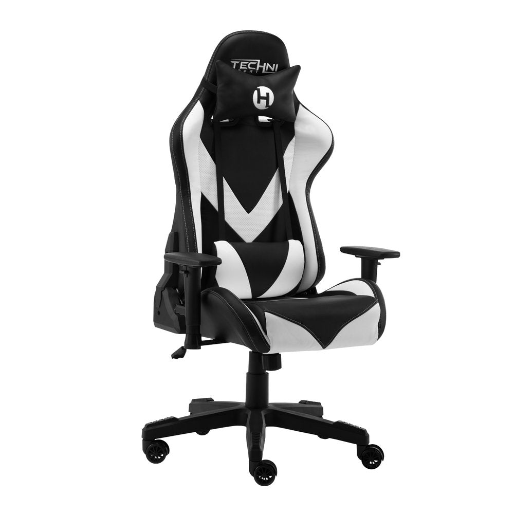 White and Black Adjustable Height Swivel Rolling Gaming Chair  Warm Home View