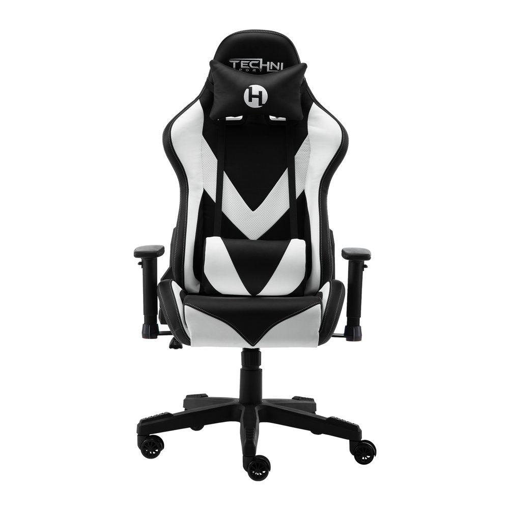 White and Black Adjustable Height Swivel Rolling Gaming Chair  Warm Home View