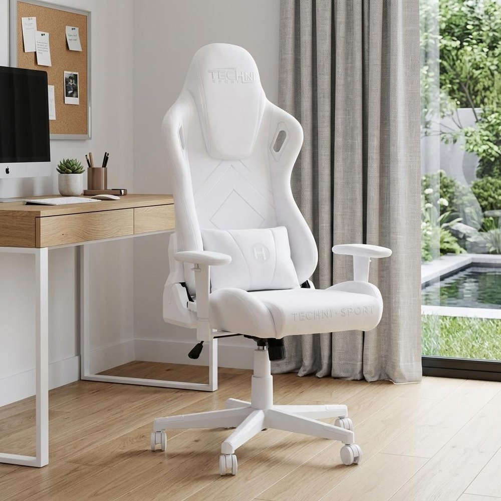 White Adjustable Height Swivel Rolling Gaming Chair  Warm Home View