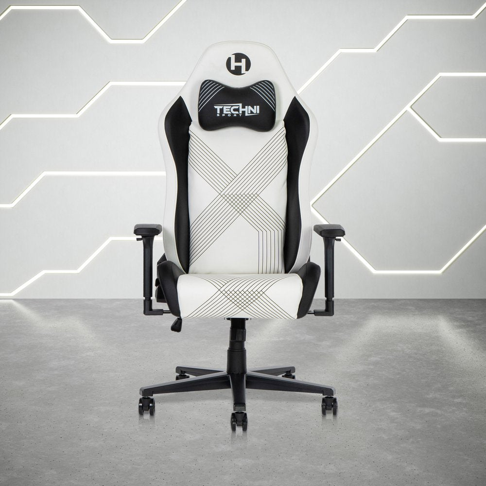 White and Black Adjustable Height Swivel Rolling Gaming Chair  Warm Home View