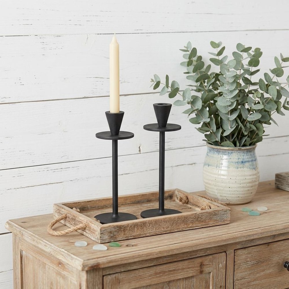 Set of Two Black Metal Floor Taper Candlesticks  Warm Home View