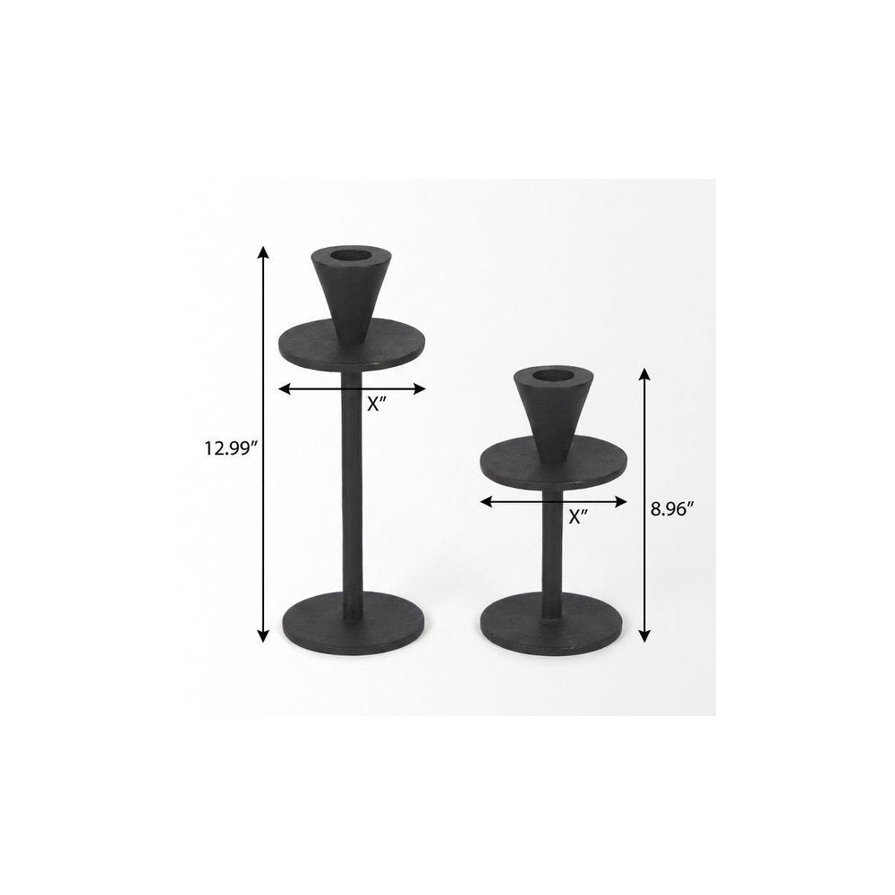 Set of Two Black Metal Floor Taper Candlesticks  Warm Home View