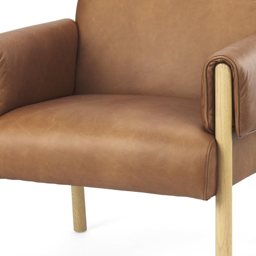 Set of Three 30" Brown Leather Arm Chair  Warm Home View