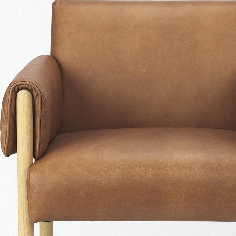 Set of Three 30" Brown Leather Arm Chair  Warm Home View