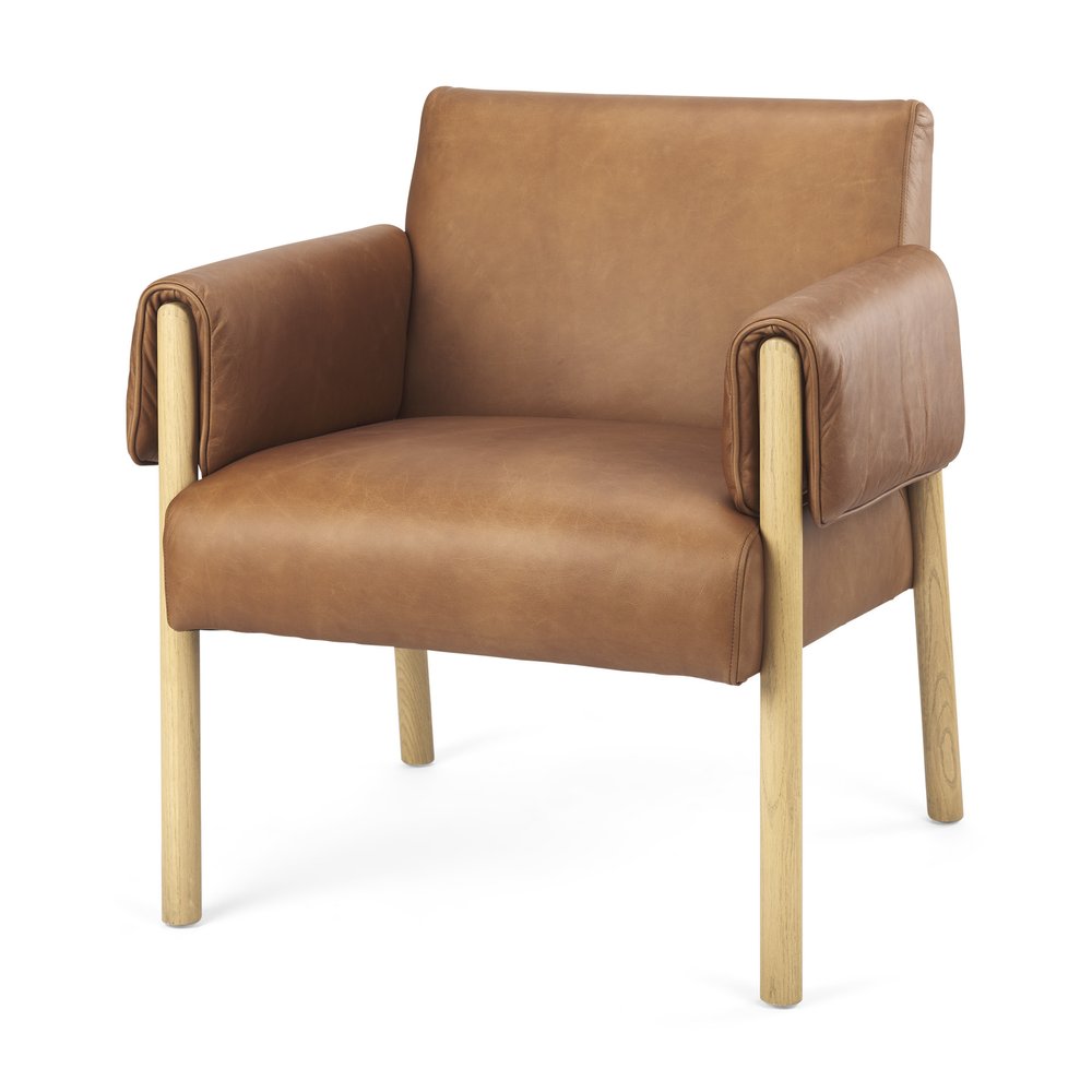 Set of Three 30" Brown Leather Arm Chair  Warm Home View