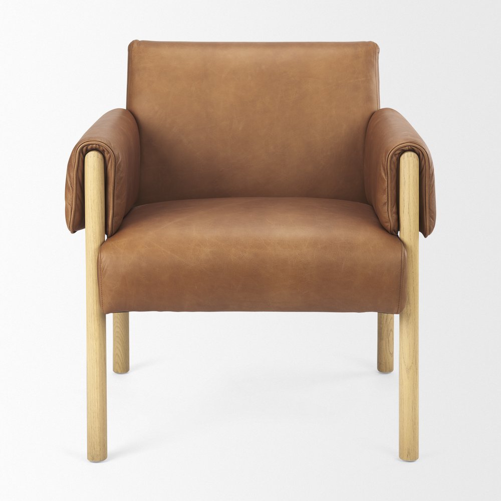 Set of Three 30" Brown Leather Arm Chair  Warm Home View