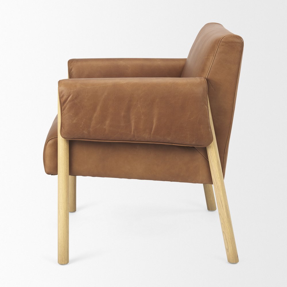 Set of Three 30" Brown Leather Arm Chair  Warm Home View
