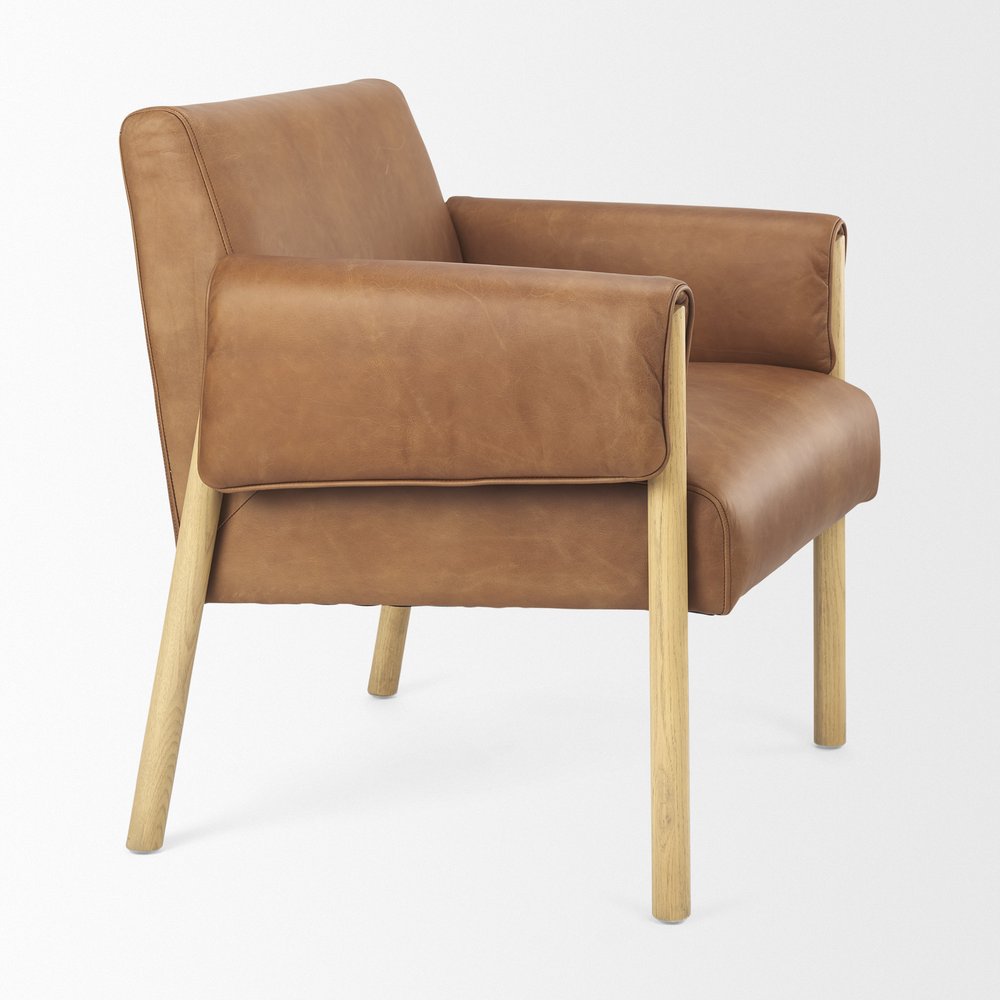 Set of Three 30" Brown Leather Arm Chair  Warm Home View