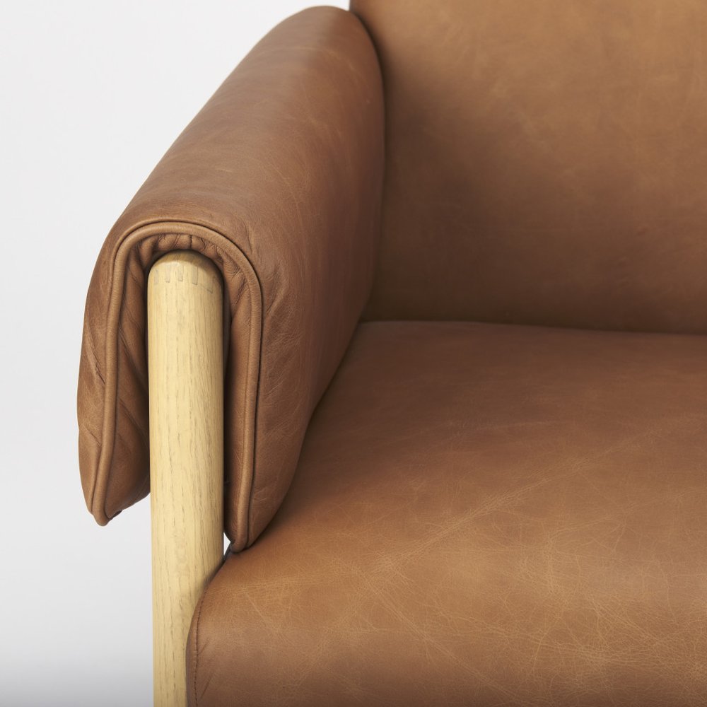 Set of Three 30" Brown Leather Arm Chair  Warm Home View