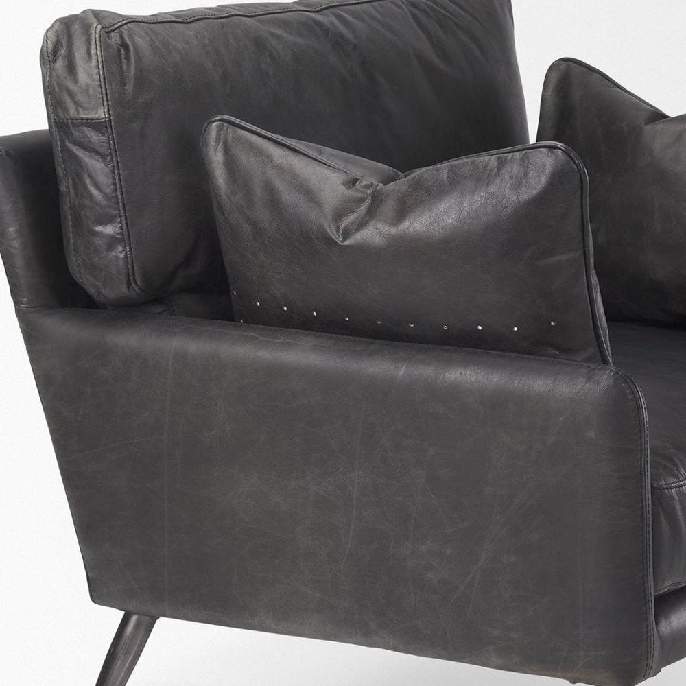 Set of 11 33" Black Leather Arm Chair And Toss Pillow  Warm Home View