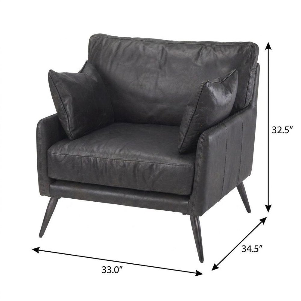 Set of 11 33" Black Leather Arm Chair And Toss Pillow  Warm Home View
