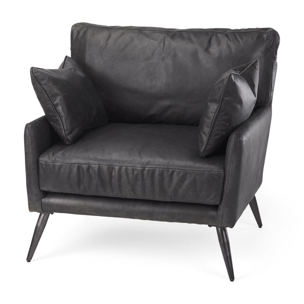 Set of 11 33" Black Leather Arm Chair And Toss Pillow  Warm Home View