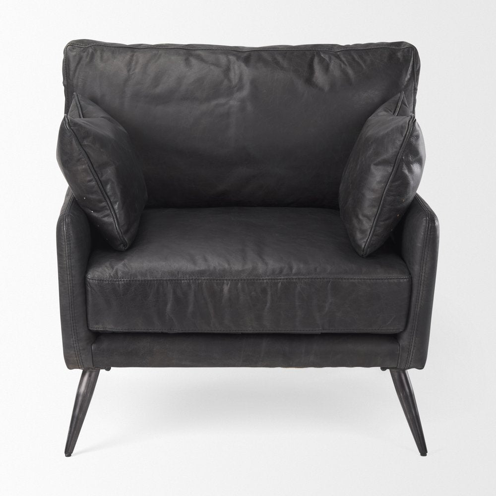 Set of 11 33" Black Leather Arm Chair And Toss Pillow  Warm Home View