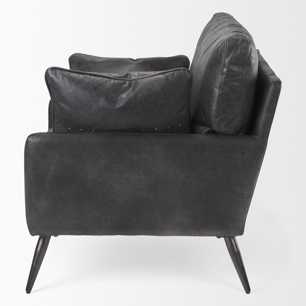 Set of 11 33" Black Leather Arm Chair And Toss Pillow  Warm Home View