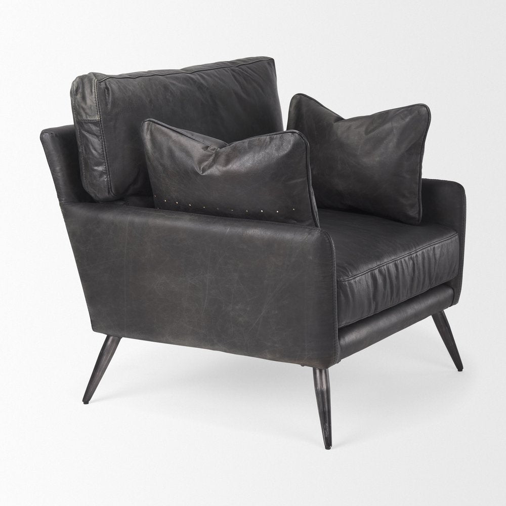 Set of 11 33" Black Leather Arm Chair And Toss Pillow  Warm Home View