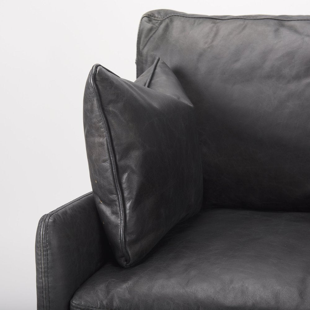 Set of 11 33" Black Leather Arm Chair And Toss Pillow  Warm Home View