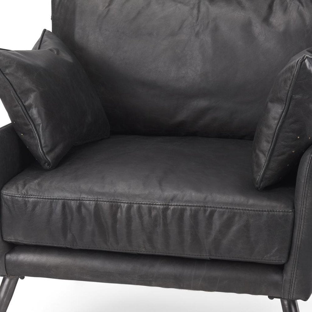 Set of 11 33" Black Leather Arm Chair And Toss Pillow  Warm Home View