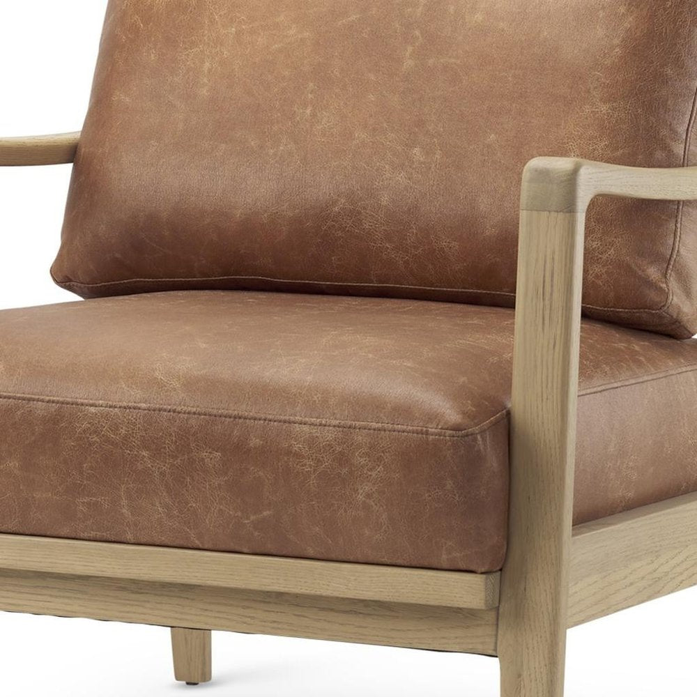 Set of Two 34" Brown Leather and Solid Wood Arm Chair  Warm Home View