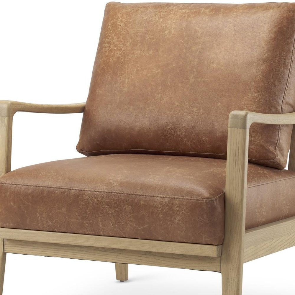 Set of Two 34" Brown Leather and Solid Wood Arm Chair  Warm Home View