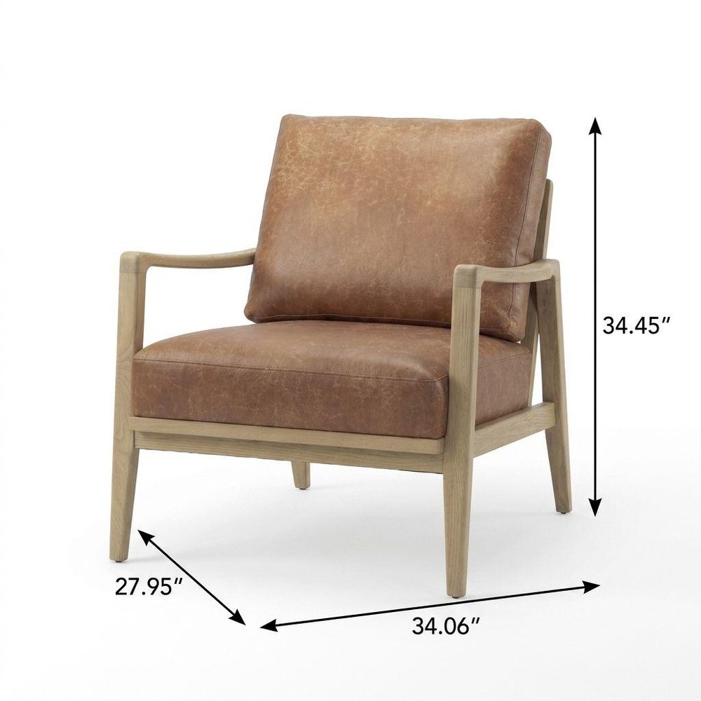 Set of Two 34" Brown Leather and Solid Wood Arm Chair  Warm Home View