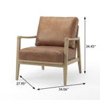 Set of Two 34" Brown Leather and Solid Wood Arm Chair  Warm Home View