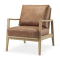 Set of Two 34" Brown Leather and Solid Wood Arm Chair  Warm Home View