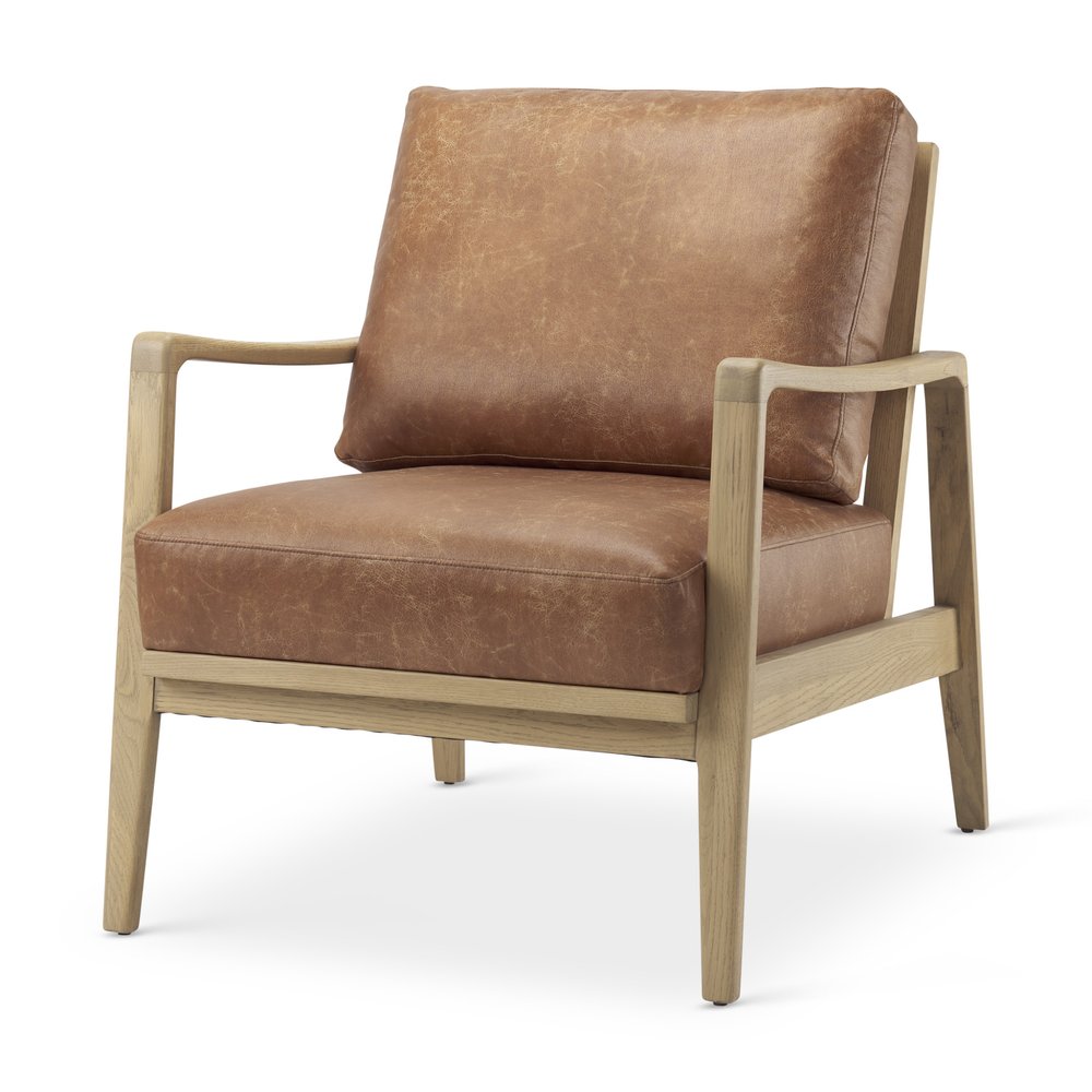 Set of Two 34" Brown Leather and Solid Wood Arm Chair  Warm Home View