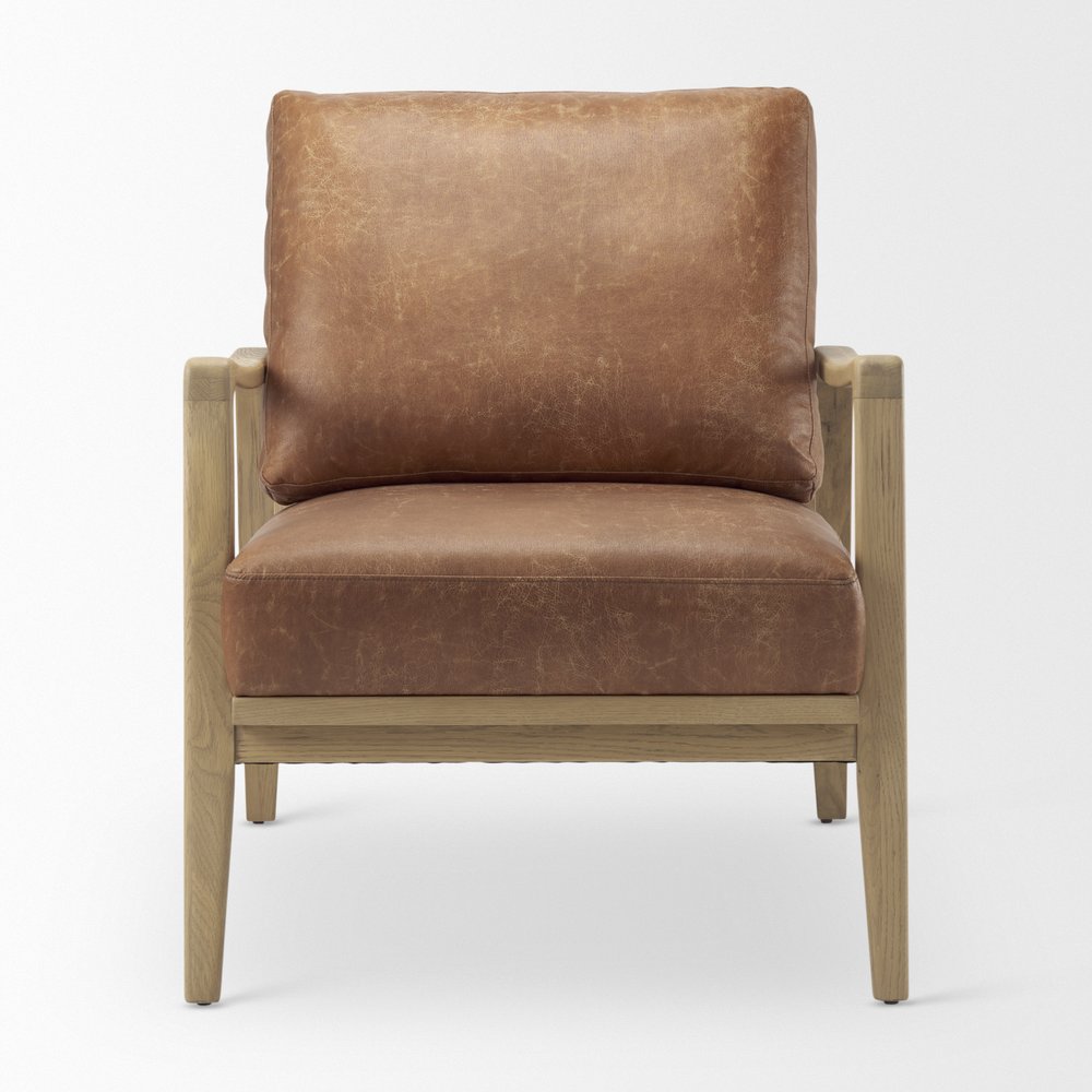 Set of Two 34" Brown Leather and Solid Wood Arm Chair  Warm Home View