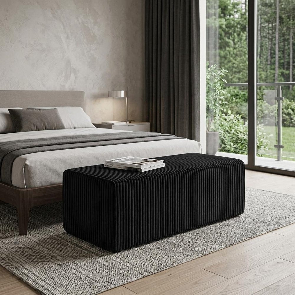 51" Black Corduroy Ottoman  Warm Home View