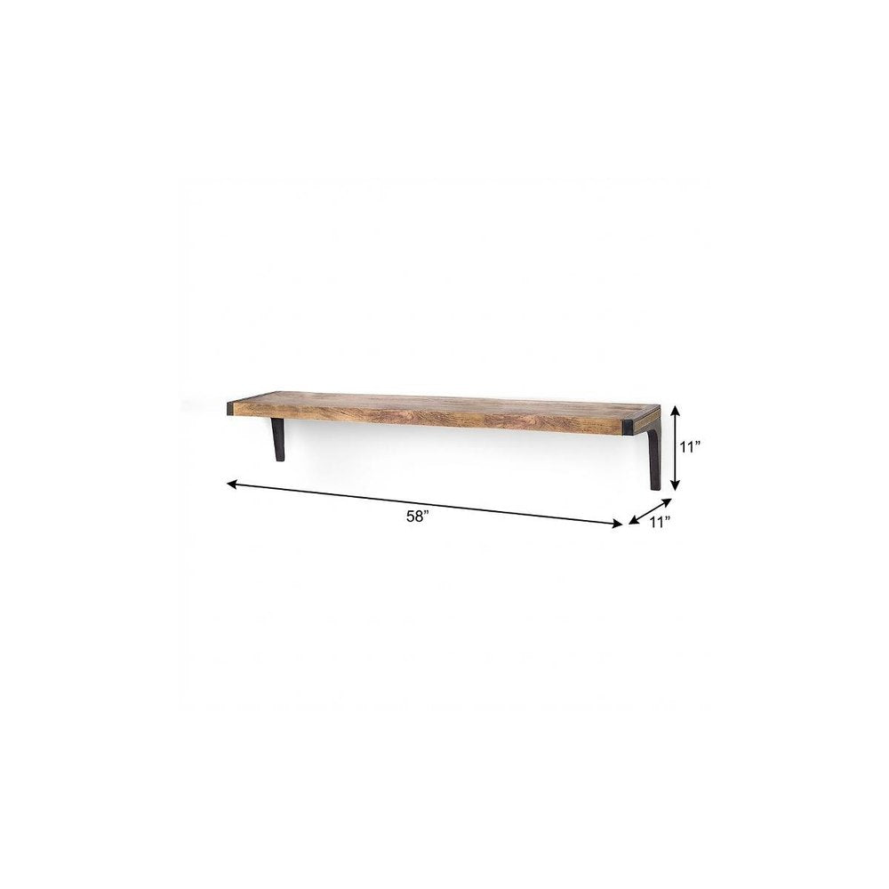 58" Brown Solid Wood Wall Mounted Accent Shelf  Warm Home View