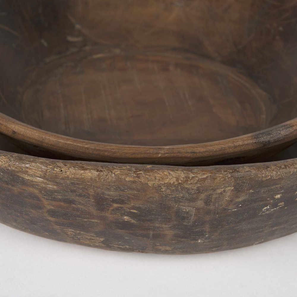 Set of Two Brown Solid Wood Round Centerpiece Bowl  Warm Home View
