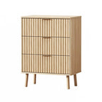 30" Natural Wood Ribbed Texture Three Drawer Nightstand With USB  Warm Home View