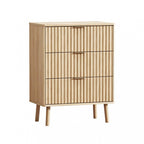 30" Natural Wood Ribbed Texture Three Drawer Nightstand With USB  Warm Home View