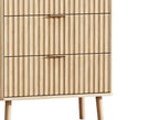 30" Natural Wood Ribbed Texture Three Drawer Nightstand With USB  Warm Home View