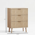 30" Natural Wood Ribbed Texture Three Drawer Nightstand With USB  Warm Home View