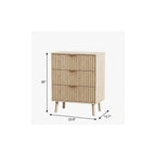 30" Natural Wood Ribbed Texture Three Drawer Nightstand With USB  Warm Home View