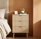30" Natural Wood Ribbed and Mirrored Glass Three Drawer Nightstand, 1 Piece  Warm Home View