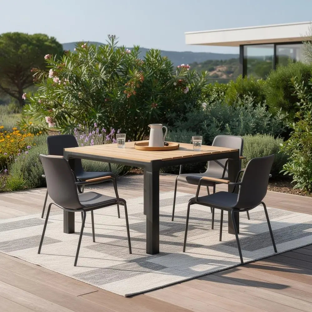 Plastic Square Outdoor Dining Table, Black, 1-Piece  Warm Home View