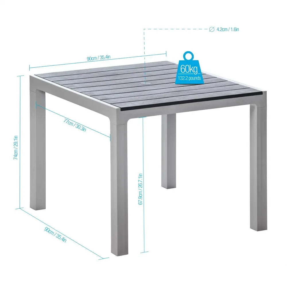 Plastic Square Outdoor Dining Table, Gray, 1-Piece  Warm Home View