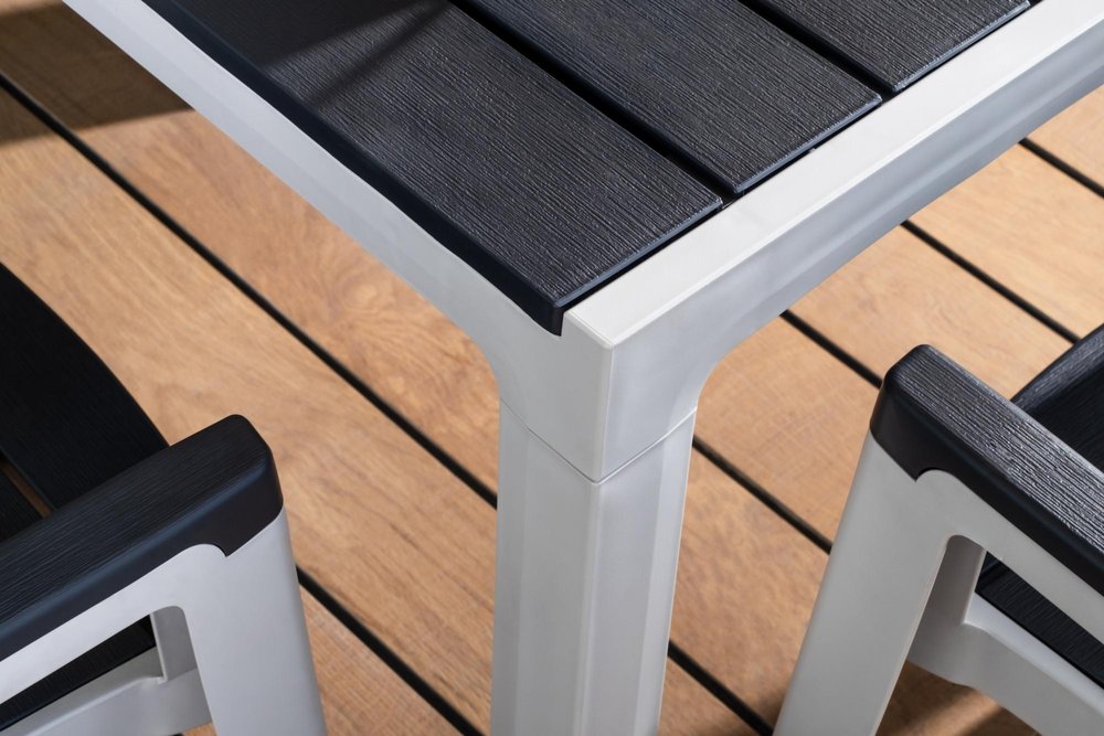 35" Gray Heavy Duty Plastic Folding Outdoor Dining Table with Umbrella Hole  Warm Home View