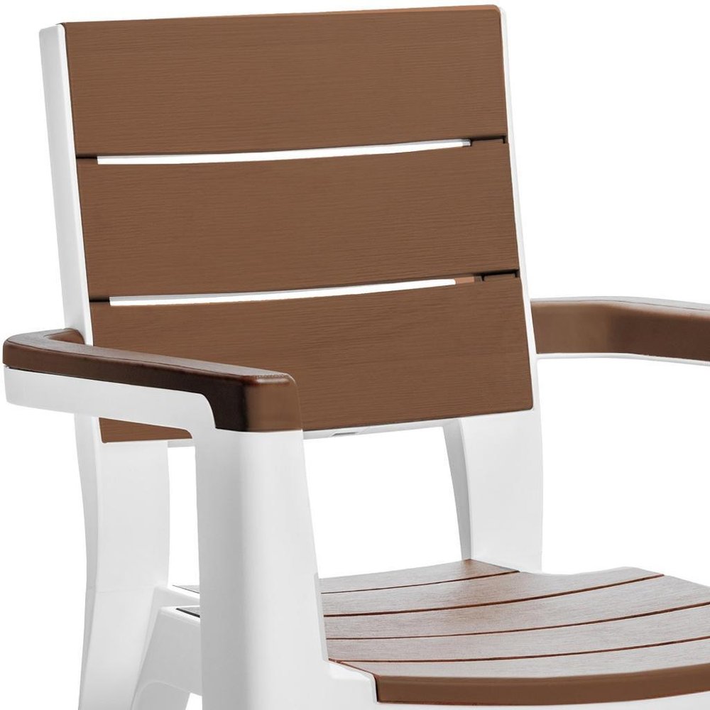 Set of Four White Textured Heavy Duty Plastic Outdoor Stacking Arm Chairs  Warm Home View