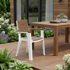 Set of Four White Textured Heavy Duty Plastic Outdoor Stacking Arm Chairs  Warm Home View
