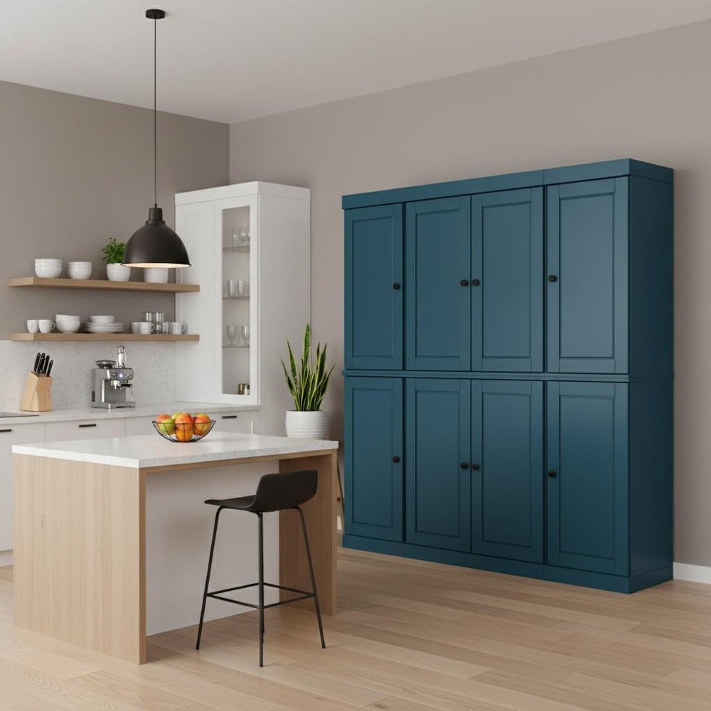 72" Teal Blue Solid Wood 8 Two Drawer Pantry Or Storage Closet  Warm Home View
