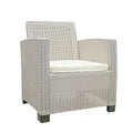 Three Piece Taupe and Beige Plastic Upholstered Cushions Two Person Seating Group With Table  Warm Home View