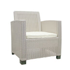 Three Piece Taupe and Beige Plastic Upholstered Cushions Two Person Seating Group With Table  Warm Home View