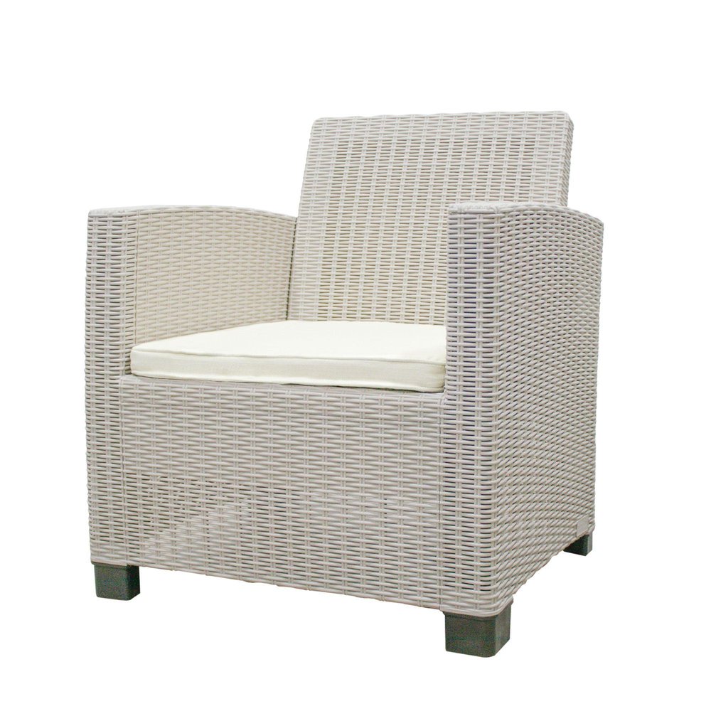 Three Piece Taupe and Beige Plastic Upholstered Cushions Two Person Seating Group With Table  Warm Home View