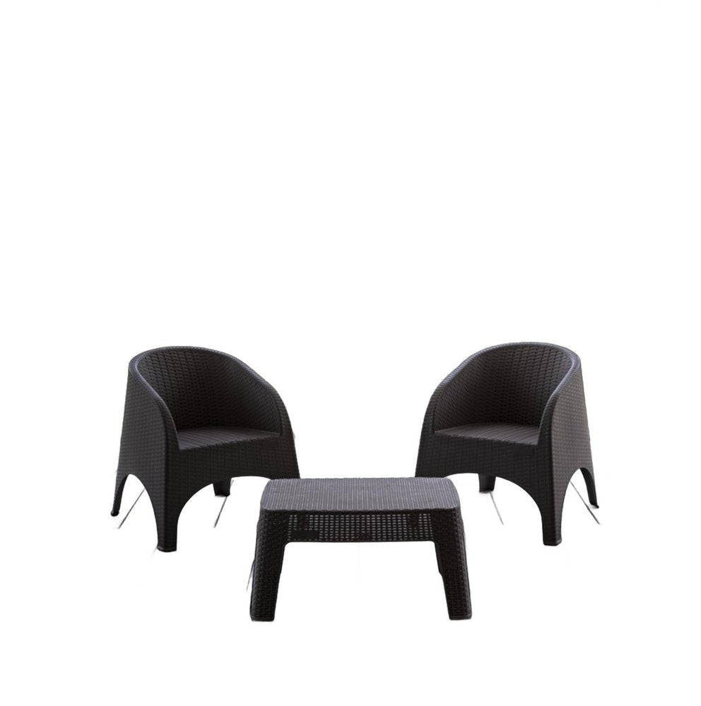 Three Piece Espresso Plastic Two Person Seating Group With Table  Warm Home View