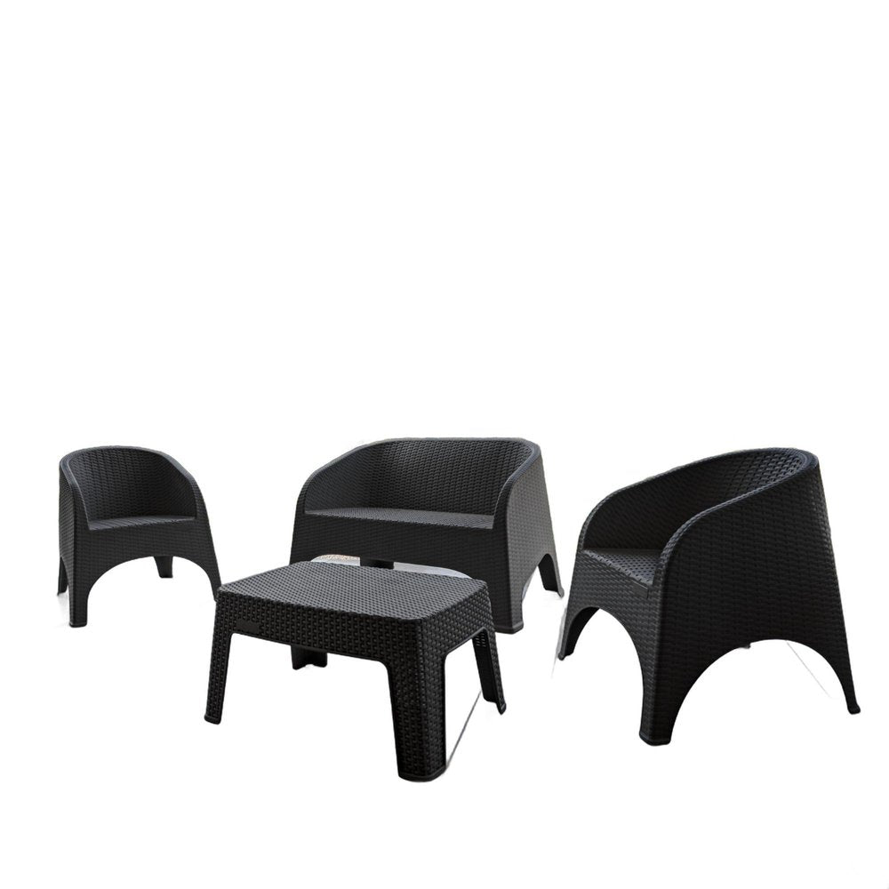 Four Piece Espresso Plastic Outdoor Patio Set With Table  Warm Home View