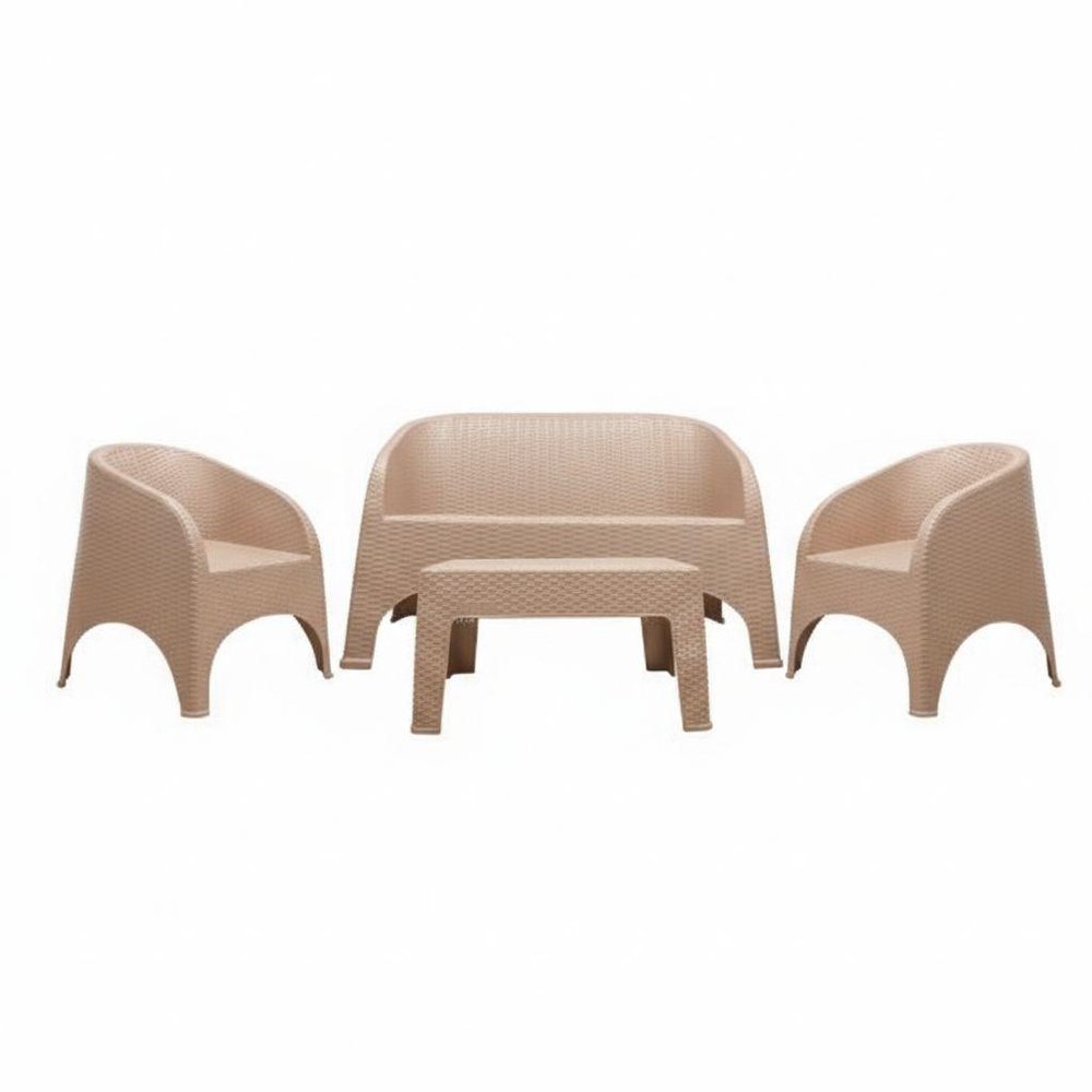 Four Piece Taupe Plastic Outdoor Patio Set With Table  Warm Home View